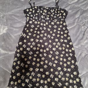 Bershka mini black dress with white flowers